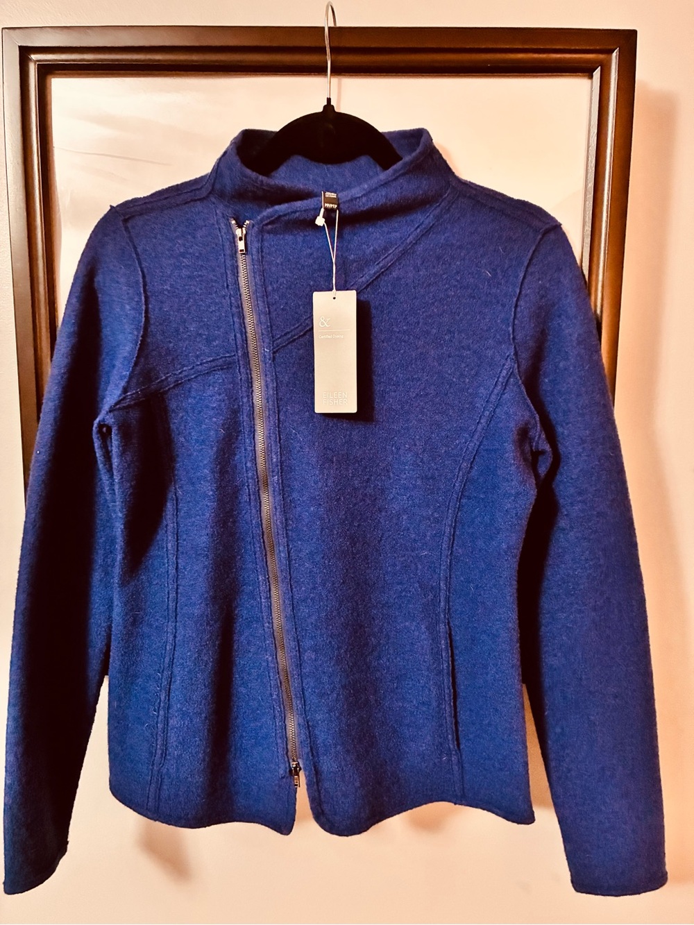 Eileen Fisher Deep Navy Asymmetric Zip Jacket